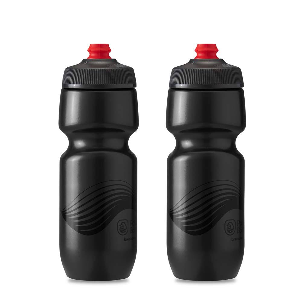 Polar Bottle Breakaway Wave Lightweight Bike Water Bottle - BPA - Free, Cycling & Sports Squeeze Bottle 24 oz - 2 Pack Charcoal Black