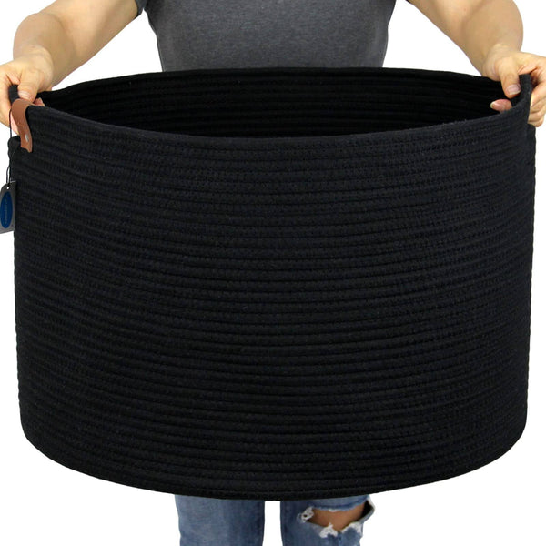 Casaphoria XXXLarge Cotton Rope Basket for Living Room - Woven Storage Basket with Handle for Blankets, Towels and Pillows Laundry Hamper - Dark