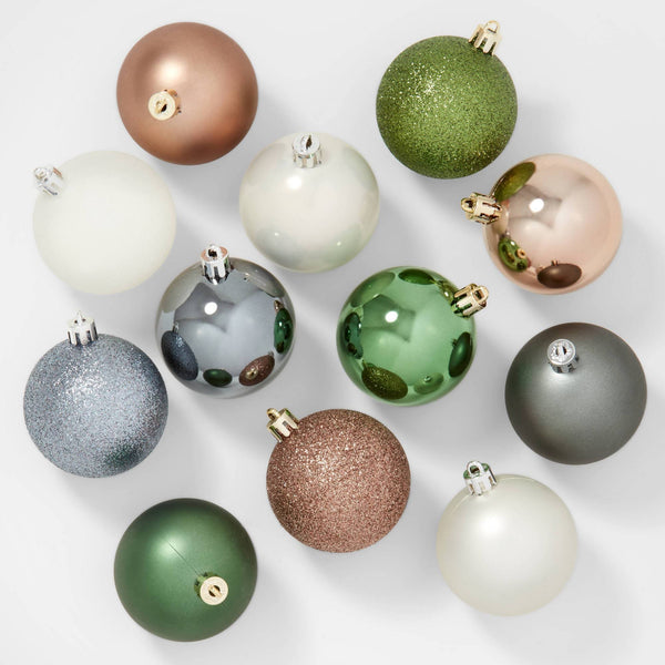 50ct Shatter - Resistant Round Christmas Tree Ornament Set Gold/Gray/Green - Wondershop