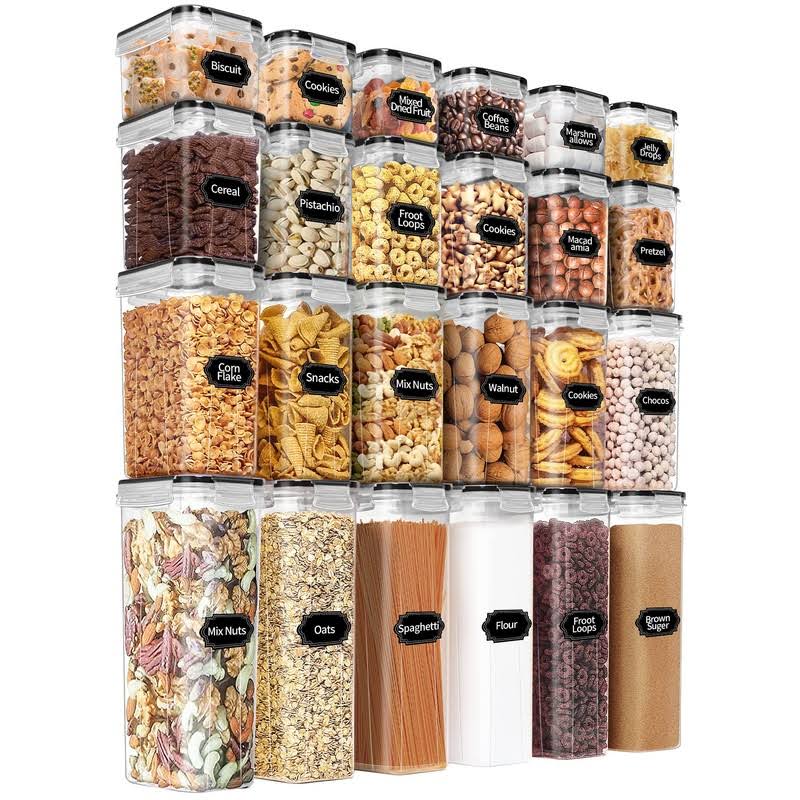 PRAKI Airtight Food Storage Containers Set with Lids - 24 Pcs, BPA Free Kitchen and Pantry Organization, Plastic Leak - Proof Canisters for Cereal