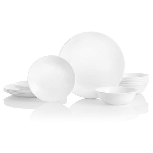 Corelle Vitrelle 18 - Piece Service for 6 Dinnerware Set, Triple Layer Glass and Chip Resistant, Lightweight Round Plates and Bowls Set, Winter Frost