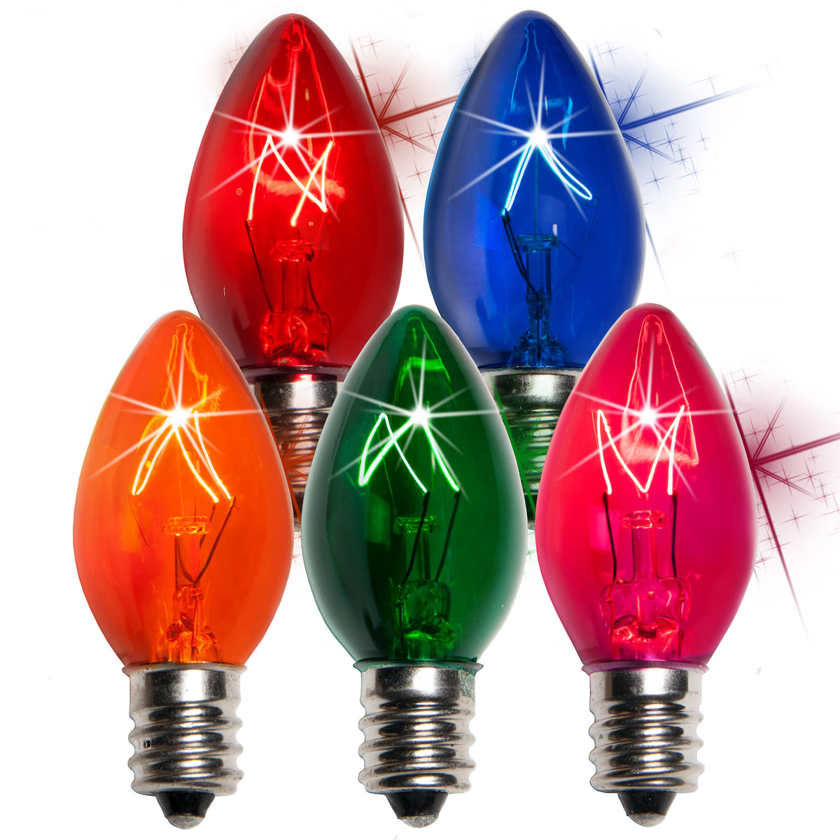 Kringle Traditions C7 Twinkle Transparent Bulbs, Transparent Multicolor, Set of 25