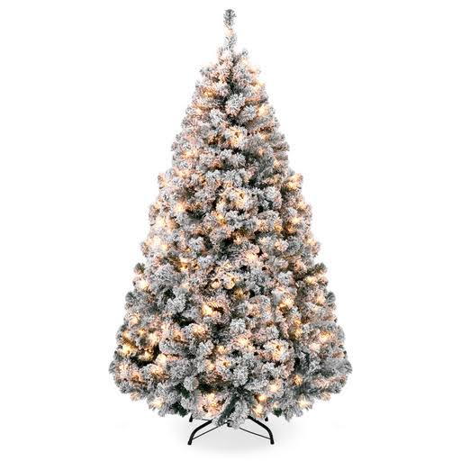 Best Choice Products Premium Pre - Lit Snow Flocked Hinged Artificial Christmas Pine