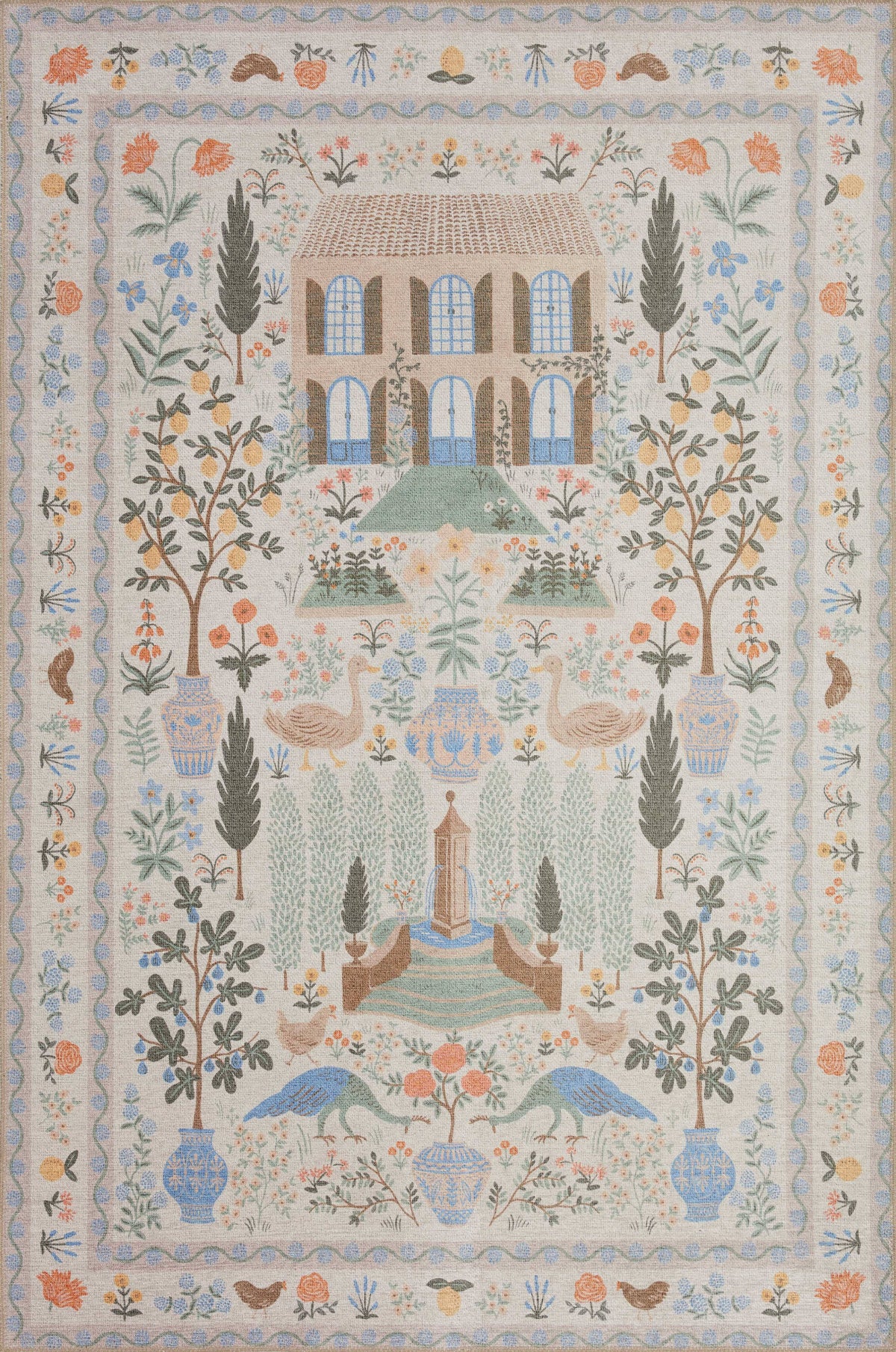 Loloi Rifle Paper Menagerie MEN - 03 Rug, Cream / 2'3" x 5'