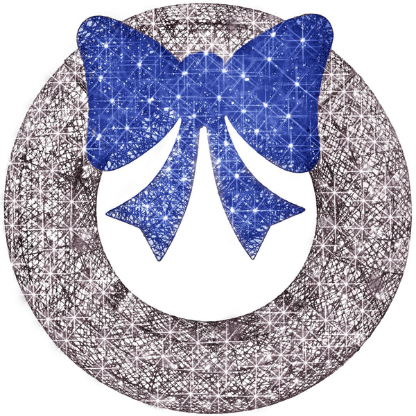 Best Choice Products 48in Pre - Lit Outdoor Christmas Wreath, LED Metal Holiday Decor w/ 140 Lights, Bow - Silver/Blue