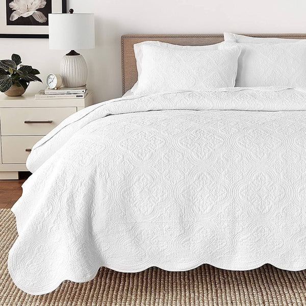 Copper Grove Sagano Blantyre Scalloped Edge Cotton 3 - Piece Quilt Bedding Set - White - King
