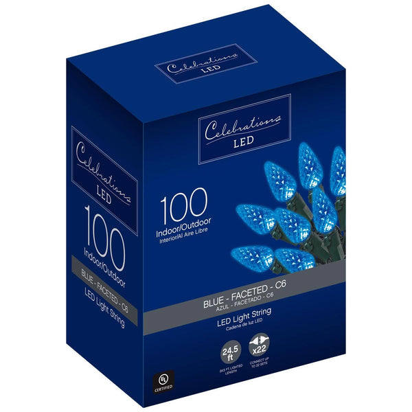 Celebrations 24.5 ft. LED C6 Blue 100 Count String Christmas Lights