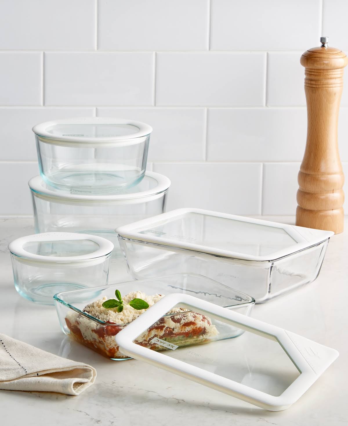 Pyrex 10 - Piece Ultimate Food Storage Set, White/Clear