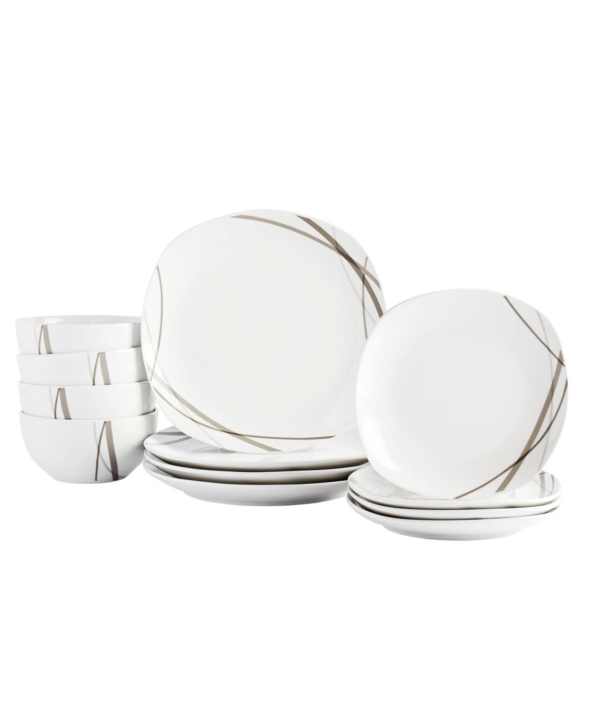 Tabletops Unlimited Curves Square 12 - pc Dinnerware Set, White